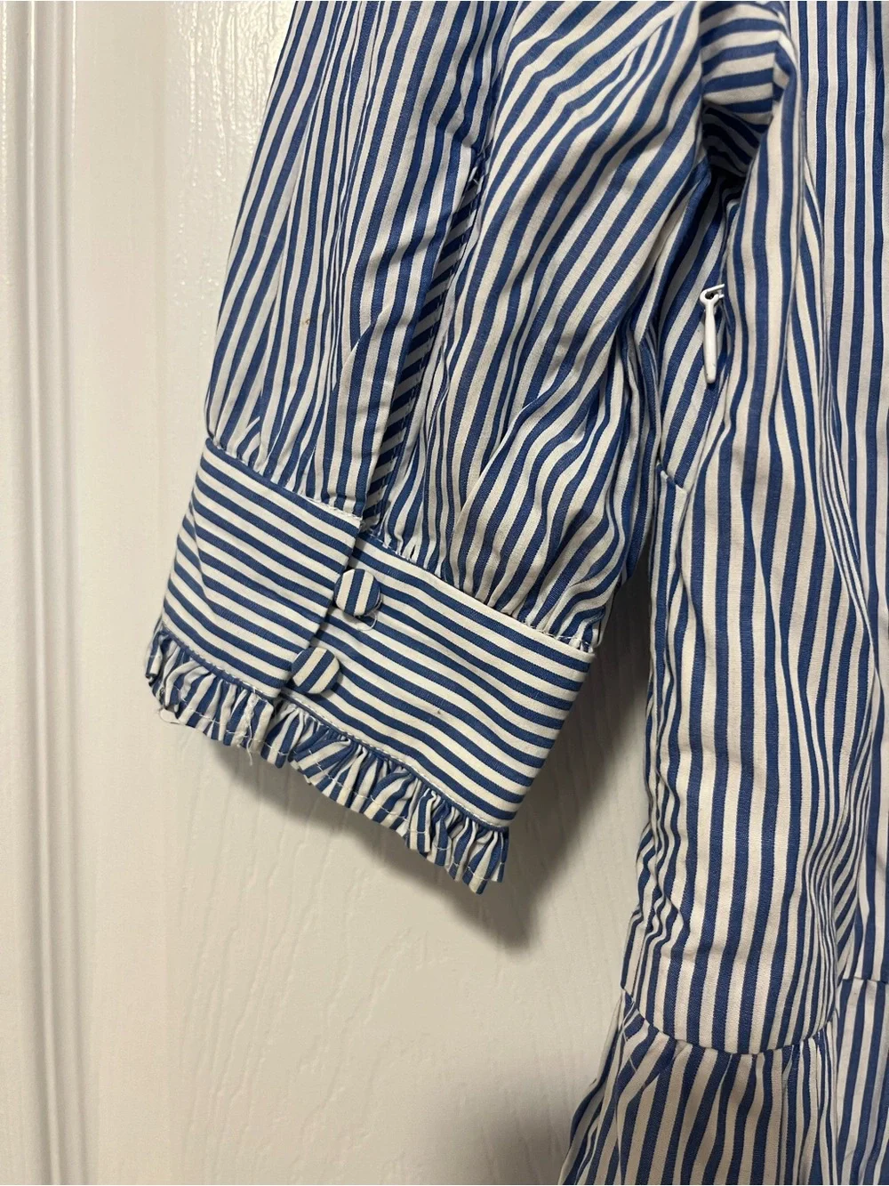 J. Crew Blue and White Striped Tiered Midi Dress